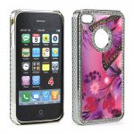 Wholesale iPhone 4 4S  Butterfly Crystal Diamond Chrome Case (Purple-Mix)